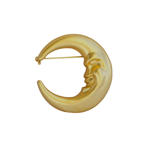 Brož měsíc s obličejem dekorativní pin odznak cca 5 × 5 cm kovový zlatý design doplněk na oblečení batoh klopu šperk