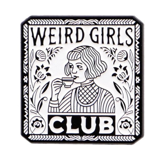 Broż Weird Girls Club około 3,1 x 3,2 cm czarno-biały klopowy pin odznak dodatek na odzież plecak modny biżuteria prezent dla przyjaciół