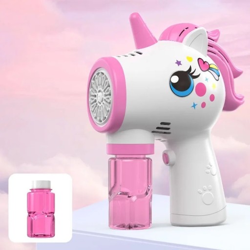 Bublifuc electric în formă de unicorn cu ventilator pentru crearea de bule de săpun Jucărie distractivă pentru copii Alegeți din 3 culori
