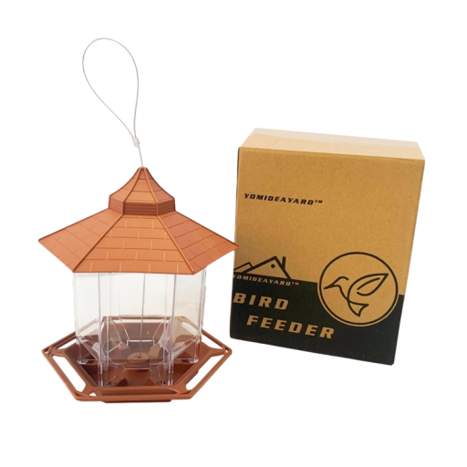 Buitenvoederhuis voor vogels met meerdere openingen 20x22 cm PP+PS bruin transparant hangend tuinvoederhuis voor zaden balkon