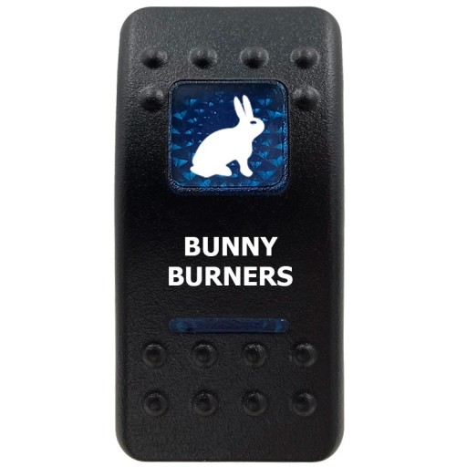 BUNNY BURNERS egypólusú vízálló 12V kék LED háttérvilágítással rendelkező billenőkapcsoló fekete gomb hajókhoz és csónakokhoz