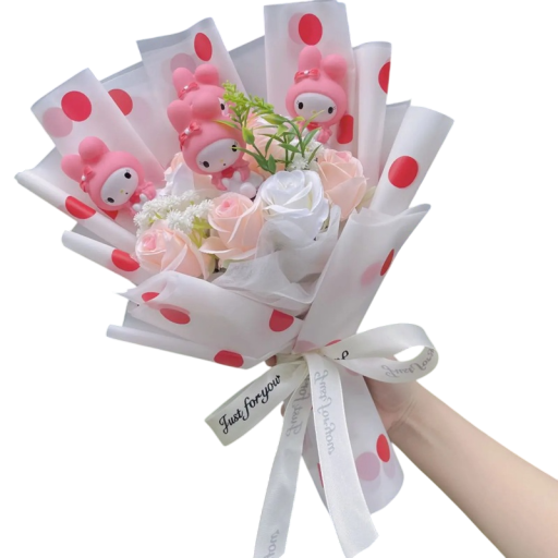 Buquê de flores artificiais Figuras de vinil de gatinhos Desdecoração adorável Presente para o Dia dos Namorados Aniversários Decoração estilosa Interior