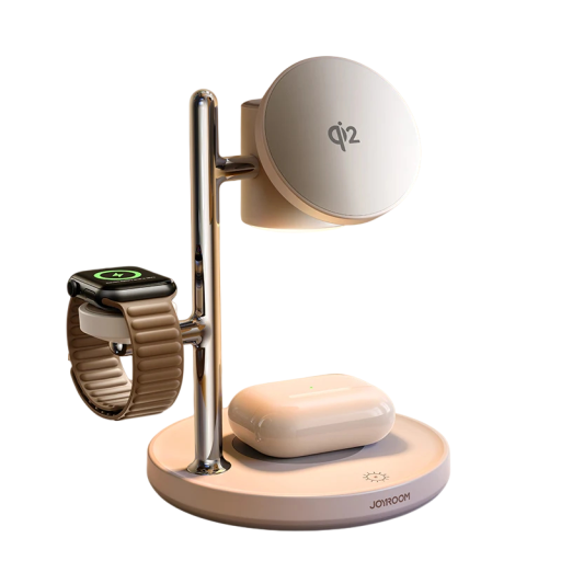 Bureau draadloze oplader 4-in-1 met nachtlampje LED Snelladen 15 W voor iPhone Apple Watch en oordopjes