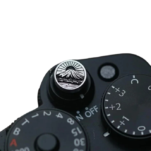 Buton rotund metalic argintiu de declanșare cu soarele după munți Soft Release pentru Sony A7C2 Fujifilm X100VI Nikon ZF Leica