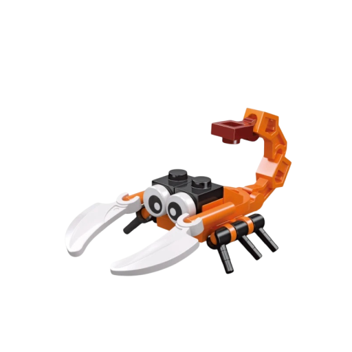 Byg selv 8 x 7 cm skorpion 21 dele Orange insektmodel af klodser Stiliseret skorpion med store kløer til kreativ sammensætning