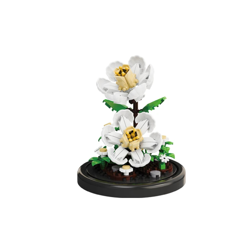 Byg selv magnolia blomst i kuppel 85×96 mm Hvid blomst med gul midte 173 dele Elegantisk dekorativ model med detaljerede kronblade