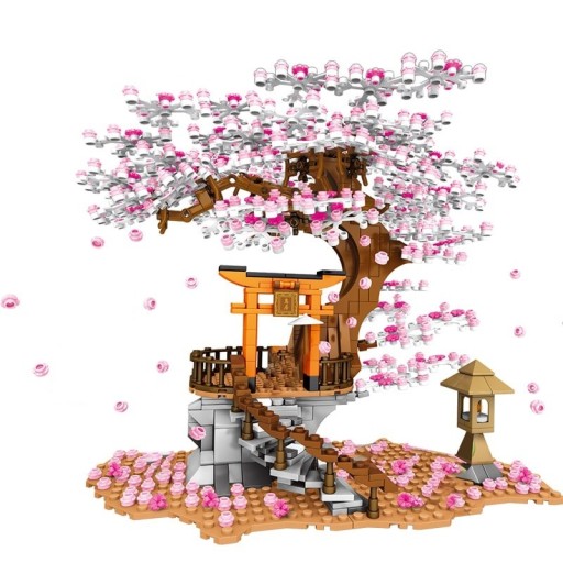 Byggesæt træhus 1167 dele Japansk stil Med detaljeret sakura, bro og lanterne Kreativ dekorativ model til udstilling