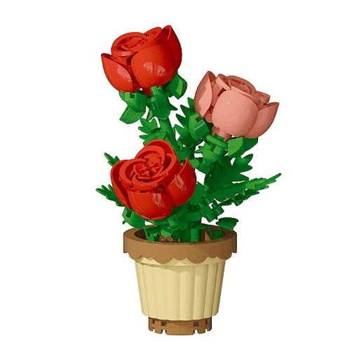 Byggsats Blomma Ros i Kruka 11,6 × 7 cm Dekoration av Plastblock för Vuxna och Barn