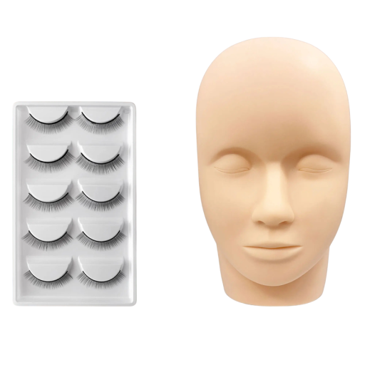 Cabeça de treino para extensão de pestanas 24 x 14 x 10 cm Conjunto com pestanas Modelo de cabeça para maquilhagem Massagens Práticas de estética Maquilhagem
