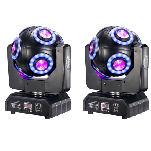 Cabeza Móvil LED 150 W 8×15 W RGBW 4v1 con Halo RGB 360° DMX512 Enchufe EU Luz de Escenario Negra para DJ Fiesta Iluminación de Club