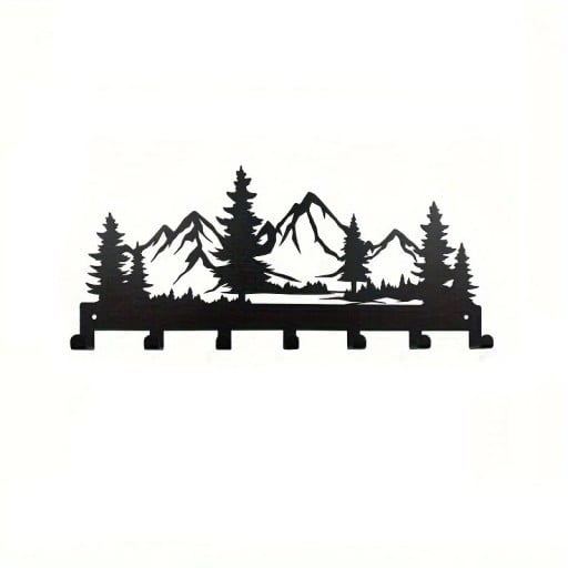 Cabide de parede metálico para chaves com motivo de montanhas e ganchos 25x12,5 cm em preto para pendurar chaves na entrada
