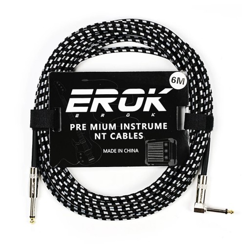 Câble audio pour guitare EROK 6 m 6,35 mm mâle–mâle Câble tressé anti-bruit pour guitare électrique, basse, pédales et utilisation universelle