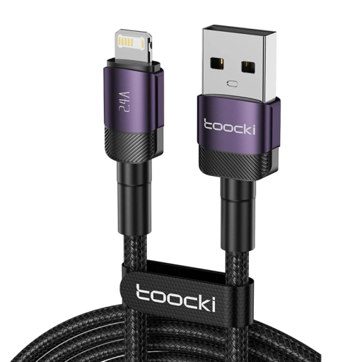 Cable de carga rápida de 1 m USB A a iPhone Lightning, cable de datos de aluminio de 2,4 A, cable morado para cargar y sincronizar datos de iPhone
