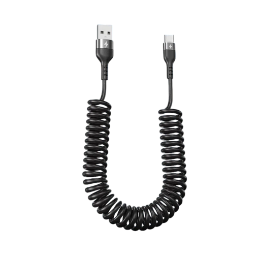 Cable de carga rápida para coche de 66 W, USB C y USB A, cable telescópico de resorte de 2 m, cable de datos tipo C de 5 A para dispositivo Android