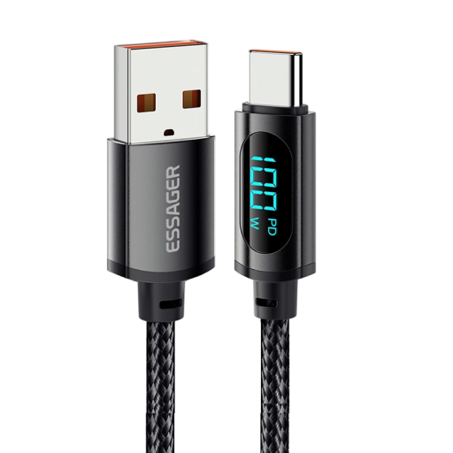 Câble de charge rapide USB C et USB A 7A 100 W 2 m avec écran LED tressé en nylon transfert de données rapide 480 Mb/s prise en charge des protocoles