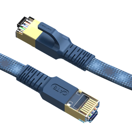 Cable de red plano universal CAT 8 40Gbps 5 m trenzado de nylon RJ45 2000MHz azul para conexión de PC, router y dispositivos de juego