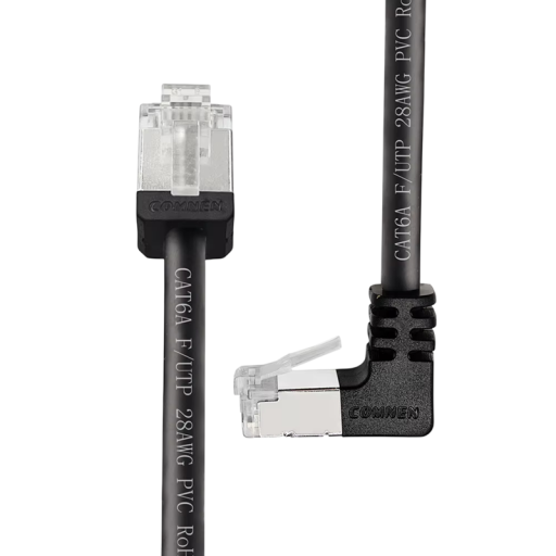 Cable Ethernet Cat6a RJ45 Angulado 90° Slim 1 m FTP 28AWG T568B 10Gb/s 500MHz