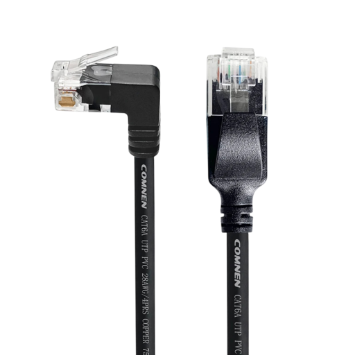 Cable Ethernet Cat6a RJ45 Slim 90° ángulo patch cord 50 cm UTP PVC negro para router, switch y conexión de red