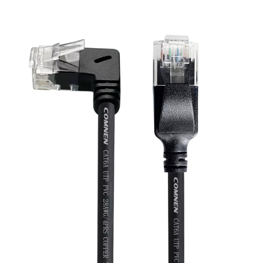 Cable Ethernet Profesional RJ45 Cat6a 90° Izquierdo Angular 3 m UTP 28AWG Slim PVC Negro para Conexión de Router y TV