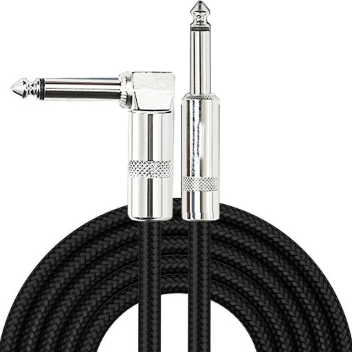 Cable trenzado para guitarra eléctrica de 6 m, conector en ángulo de 90°, cable de instrumento largo y duradero, colores neutros, accesorios musicales