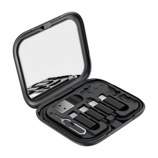 Cable USB C 4 en 1 de carga rápida de 29 cm y 60 W, conectores tipo caja USB A + Micro USB + ranura para tarjeta Lightning, cable de datos, accesorio de viaje