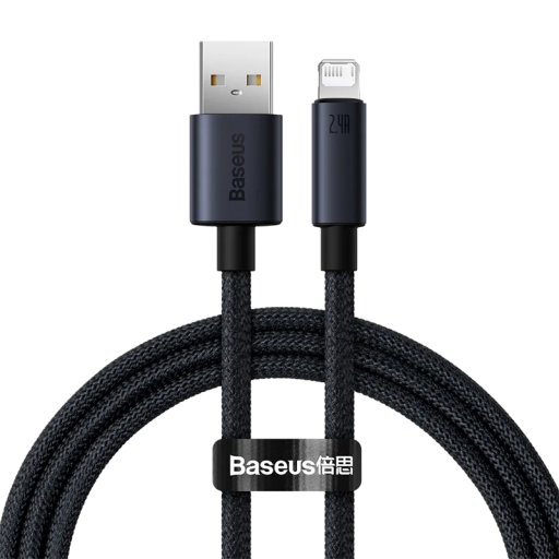 Cablu de încărcare rapidă USB A la Lightning 1 m cablu negru 2,4A 480 Mbps pentru încărcare rapidă iPhone și sincronizare a datelor