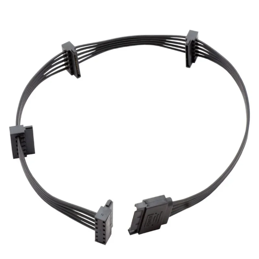 Cablu SATA cu 15 pini, 52 cm, 1 mascul la 4 femele, pentru hard disk, SSD, HDD, extensie de alimentare pentru dispozitive PC interne