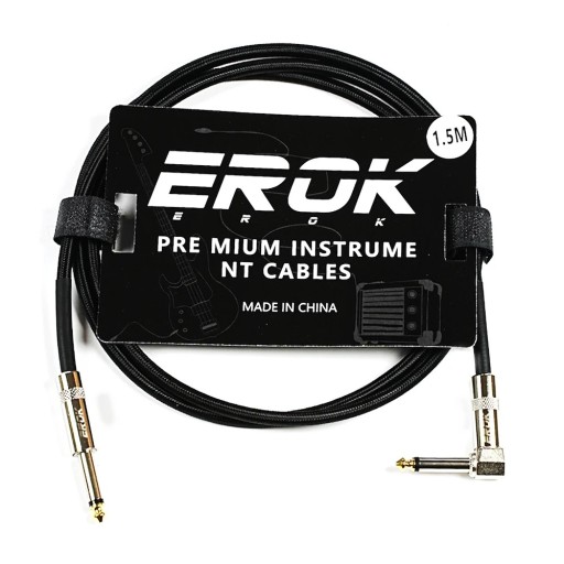 Cablul audio EROK pentru chitară 1,5m 6,35 mm masculin–masculin Cablul împletit împotriva zgomotului pentru chitară electrică, bas și efecte pedale