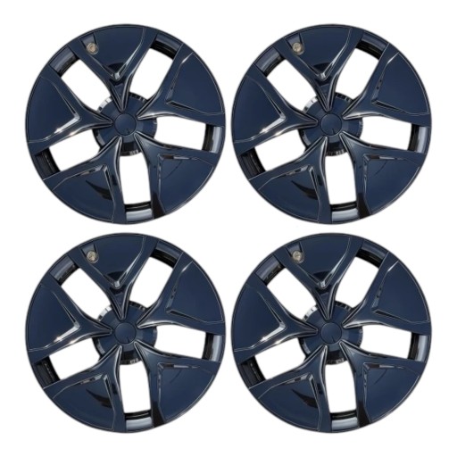 Cache-roues 19" Tesla Model Y Juniper 2025 Ensemble de 4 pièces Design à cinq branches Noir brillant Avec des caches centraux Caches de jante