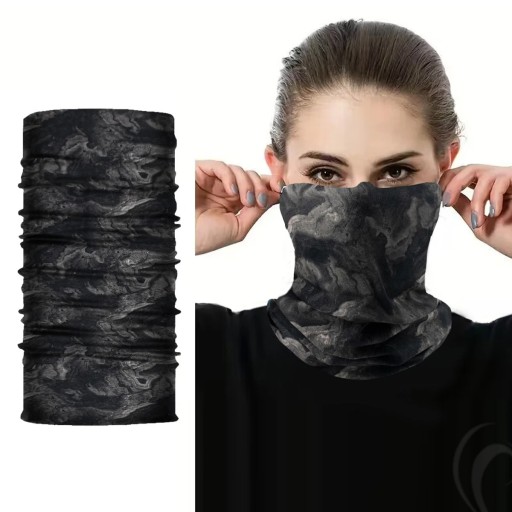 Cachecol desportivo cinza e preto para o rosto contra o sol e poeira 50 × 25 cm cachecol de poliéster respirável para atividades ao ar livre