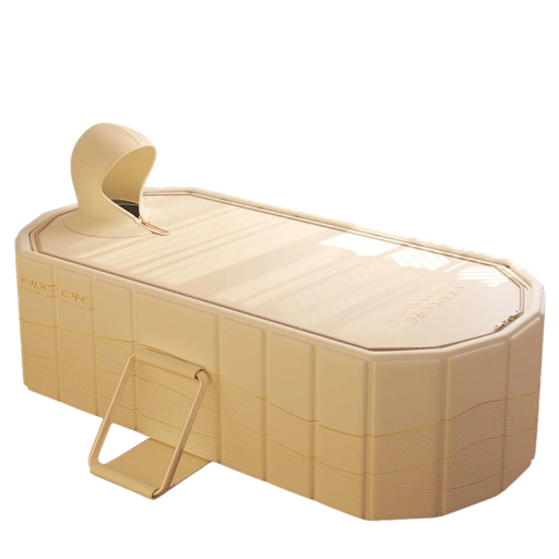 Cada pliabilă cu capac 150×50×55 cm construcție PVC impermeabilă bej baie portabilă pentru întregul corp băi reci și calde acasă