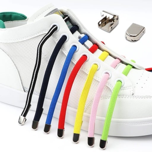 Cadarços elásticos para sapatos 105 x 0,7 cm Sem atar para crianças e adultos Um tamanho Fivela metálica Calçar rapidamente Estilo