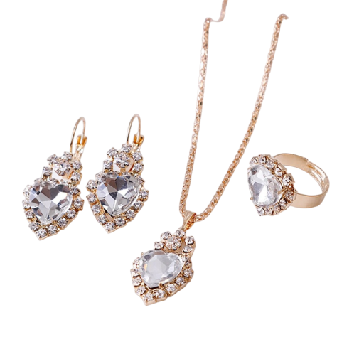 Cadeauset voor dames: ketting, oorbellen en hartvormige ring