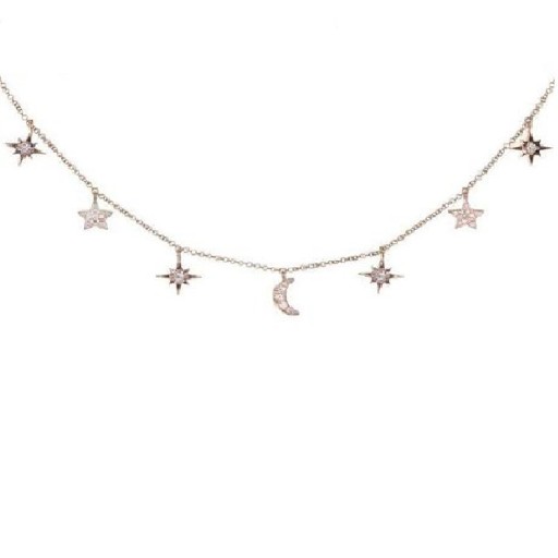 Cadena de mujer con luna y estrellas.