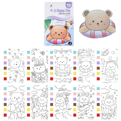 Caiete de colorat cu acuarele integrate 14,2 x 9,5 cm bloc de hârtie pentru pictură cu apă creație creativă pentru copii