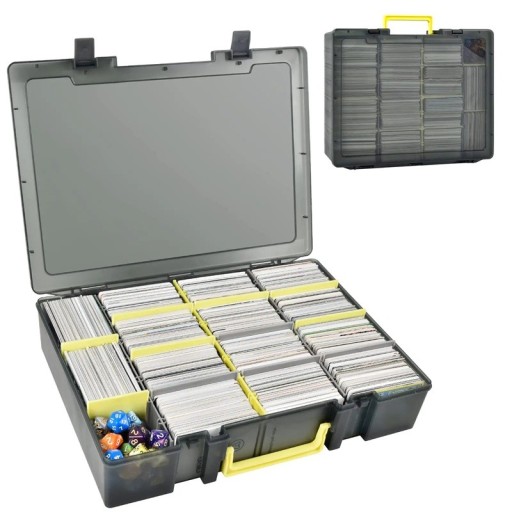 Caixa de armazenamento em plástico para cartas de jogo e colecionáveis para mais de 2300 unidades com divisórias ajustáveis e pega 35,5 x 26,7