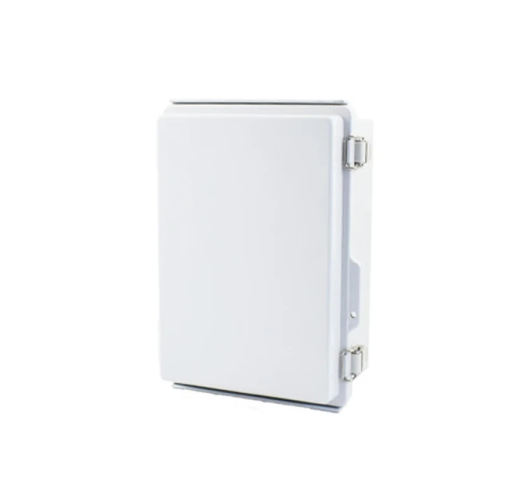 Caixa de distribuição exterior IP67 em plástico ABS com tampa transparente cinza, dimensões 15 x 10 x 7 cm, placa de montagem incluída
