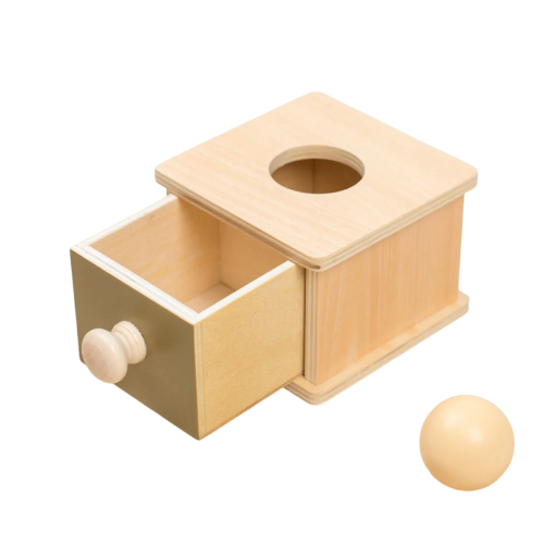 Caixa de Madeira Montessori com Abertura e Gaveta Ferramenta Sensorial Motora com Bolinha Aprendizagem de Formas para Crianças Presente