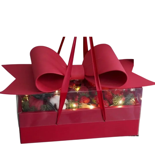 Caixa de presente de luxo com grande laço Tampa transparente Embalagem elegante de presentes Caixa para presentes Embalagem de casamento Decoração 35x21x16,5 cm