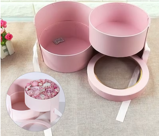 Caixa de presente de papel cilíndrica de duas camadas com tampa transparente Embalagem elegante de presentes Caixa para joias Decoração 20x17 cm