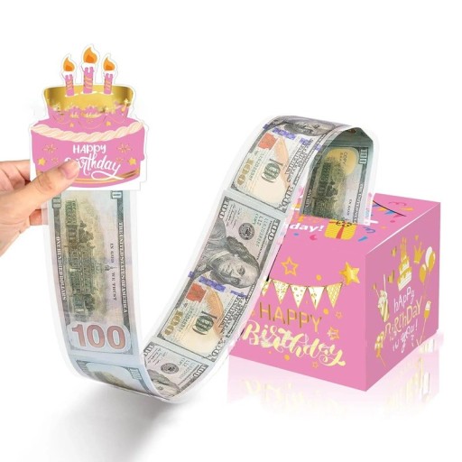 Caixa de presente para dinheiro com surpresa deslizante, dimensão 13 × 13 × 11 cm + decoração de bolo 10 cm, para notas e mensagens