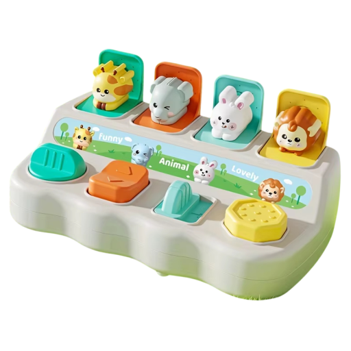 Caixa educativa saltitante 20 x 12 x 9 cm com animais Esconde-esconde para crianças Desenvolvimento da lógica e da motricidade Brinquedo interativo adequado como presente