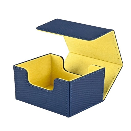 Caja de cartón colorida con forro interior de varios tonos y cierre magnético, adecuada para el almacenamiento claro y seguro de paquetes.