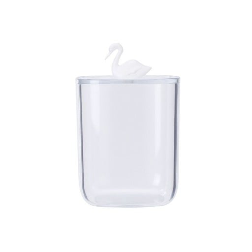 Caja para hisopos de algodón y tampones con figura de animal en la tapa Envase transparente de acrílico y plástico Dimensiones 13 x 9 cm