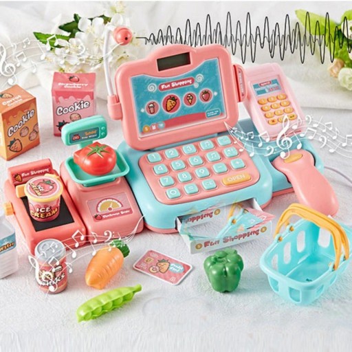 Caja registradora infantil con productos