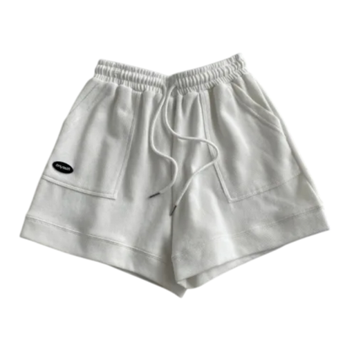 Calças curtas desportivas femininas confortáveis e soltas com cordão de ajuste Calças curtas casuais para casa com bolsos Calças curtas de verão para exercício e descanso