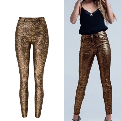 Calças skinny femininas com padrão de cobra