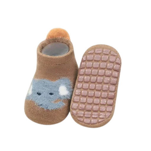 Calcetines infantiles unisex antideslizantes marrones con motivo de elefante Algodón poliéster elastano Calcetines suaves y cómodos para niños