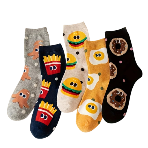 Calcetines unisex para niños 5 pares Calcetines de colores con motivos de comida Poliéster elastano Calcetines elásticos y cómodos para niños