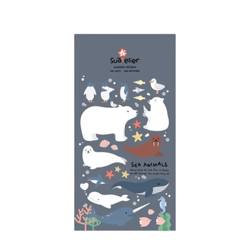Calcomanías animales marinos y océano 9,2x15 cm PVC calcomanías decorativas azul oscuro para diario scrapbook cuaderno álbum